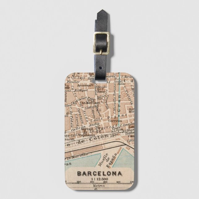 The Barcelona Vintage Map  Luggage Tag (Front Vertical)