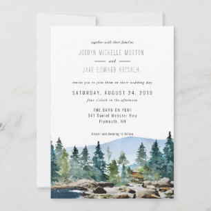 The Barn on Pemi   Watercolor Wedding Invitation