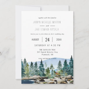 The Barn on Pemi   Watercolor Wedding Invitation