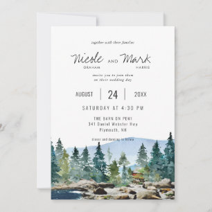 The Barn on Pemi   Watercolor Wedding Invitation
