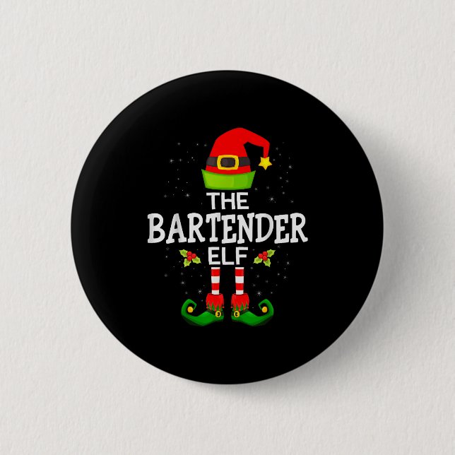 The Bartender Elf Christmas Family Matching Pajama 6 Cm Round Badge (Front)