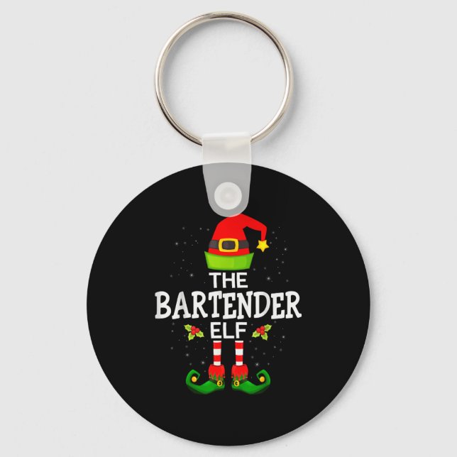 The Bartender Elf Christmas Family Matching Pajama Key Ring (Front)