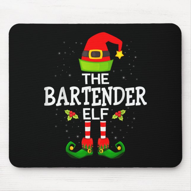 The Bartender Elf Christmas Family Matching Pajama Mouse Mat (Front)
