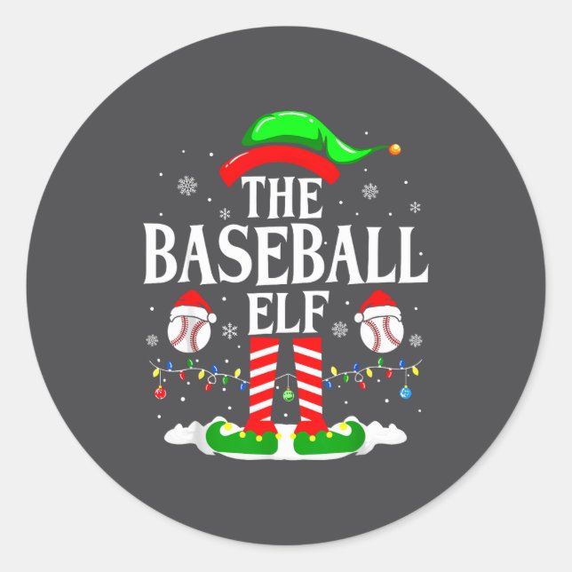 The Baseball Elf Funny Christmas Srt Lovers Xmas E Classic Round Sticker (Front)