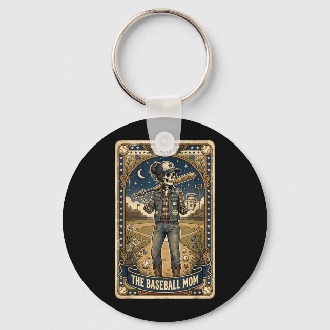 The Baseball Mum Skeleton Tarot Card Bat Coffee Key Ring (Front)