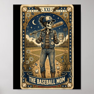 The Baseball Mum Skeleton Tarot Card Bat Coffee Poster