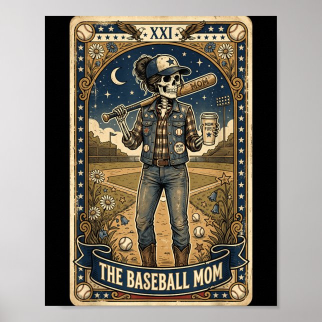 The Baseball Mum Skeleton Tarot Card Bat Coffee Poster (Front)
