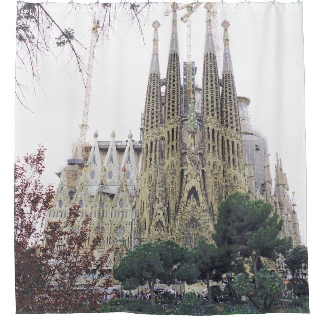 "The Basilica Sagrada Familia in Barcelona, Spain" Shower Curtain (Front)