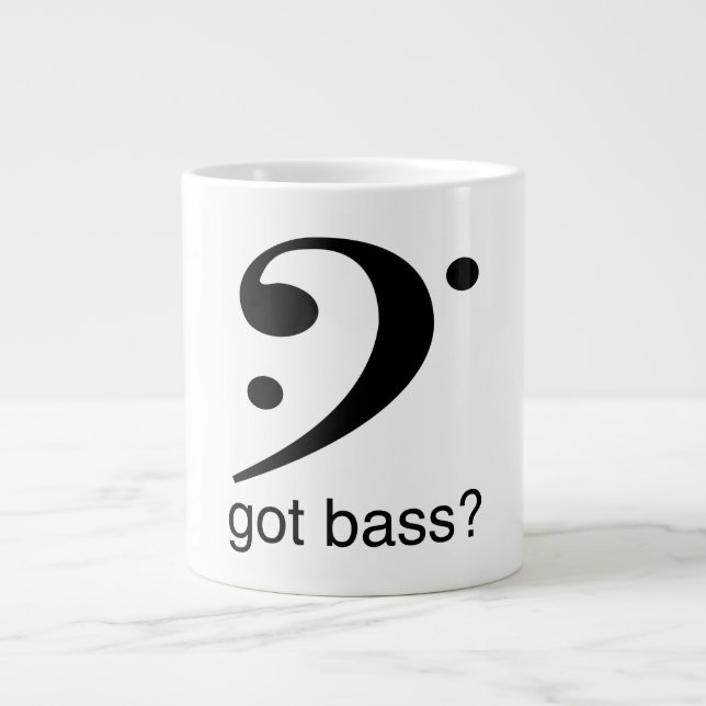 The bass clef icon with the got bass?, slogan. large coffee mug (Front)