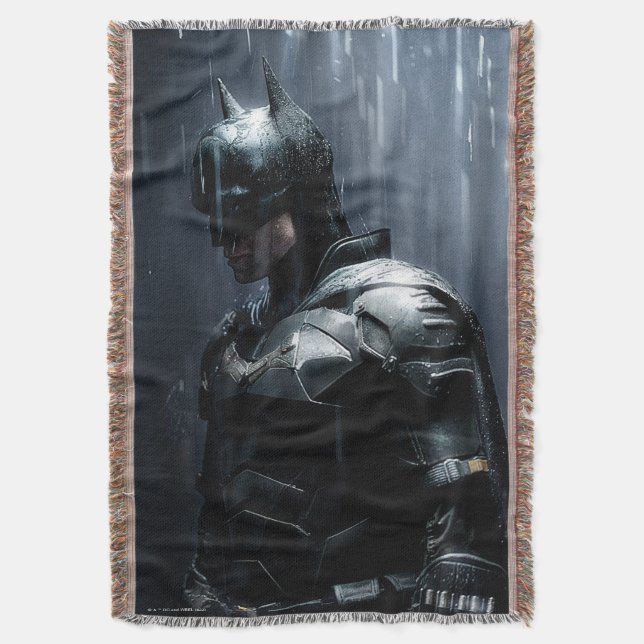 The Batman in the Rain Throw Blanket (Front Vertical)