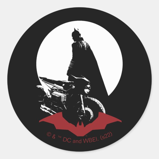 The Batman Motorcycle Silhouette Classic Round Sticker (Front)