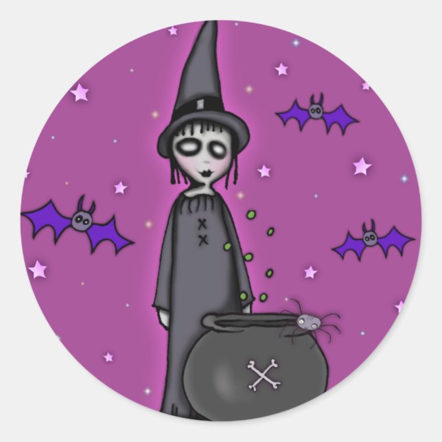 The Batty Witch Classic Round Sticker (Front)