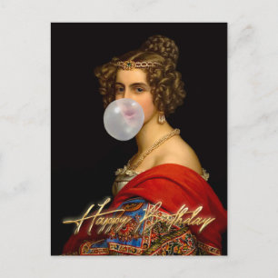 The Bavarian Beauty and Bubble Gum Happy Birthday Postcard