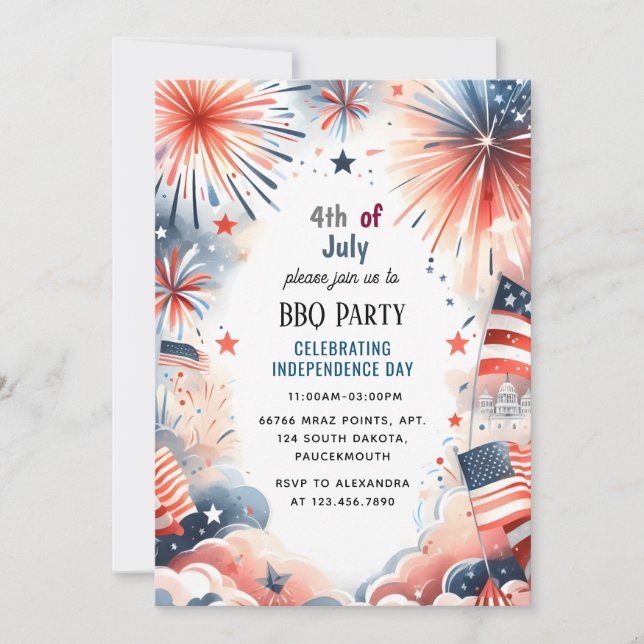 The Bbq Red White Blue Usa Flag 4th of July Party Invitation (Front)