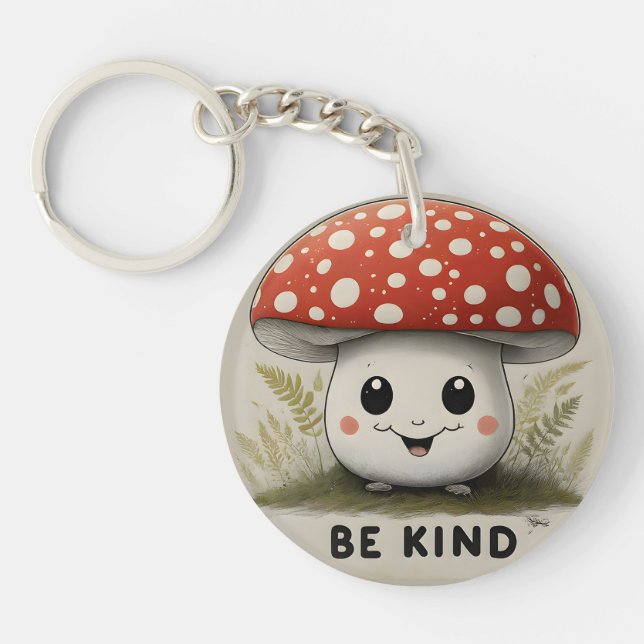The Be kind Red Top big smile Mushroom Key Ring (Front)