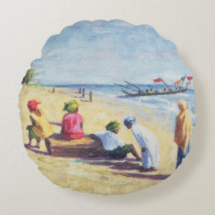The Beach at Abene Senegal 1997 Round Cushion