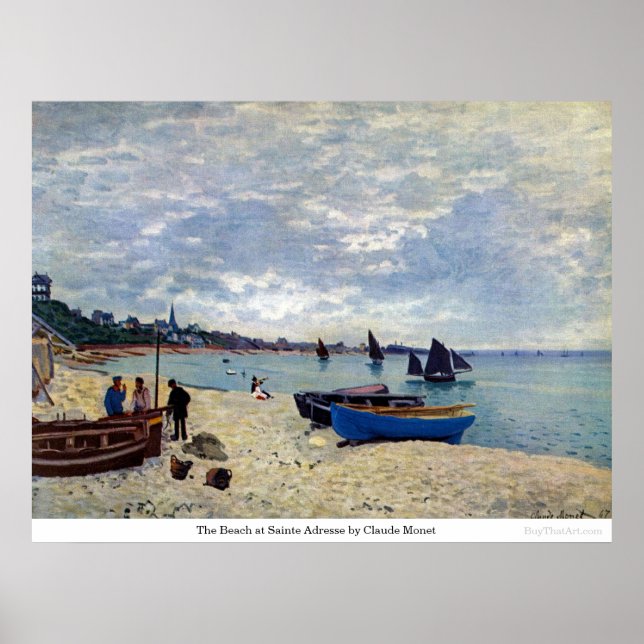 The Beach at Sainte Adresse by Claude Monet Poster (Front)
