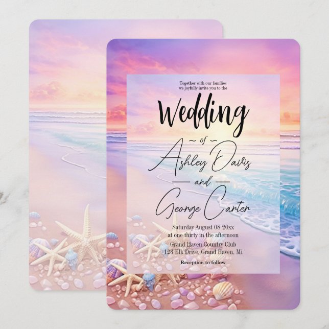 The Beach at Sunset Wedding  Invitation (Front/Back)