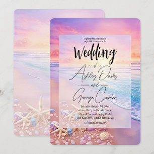 The Beach at Sunset Wedding  Invitation