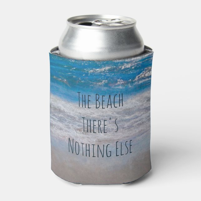 The Beach Blue White Coastal Ocean Wave Phrase Can Cooler (Can Front)