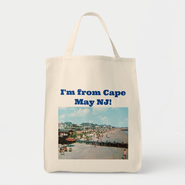 The Beach, Cape May NJ, Vintage Tote Bag (Front)