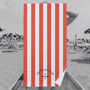The Beach Club Blue Crest OrangeRed Cabana Stripe Towel