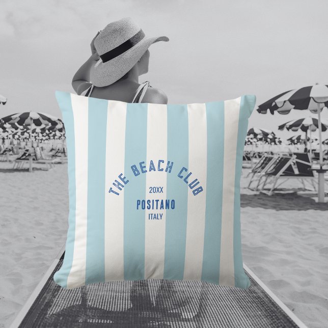 The Beach Club Crest Blue Cabana Stripe Cushion (Creator Uploaded)