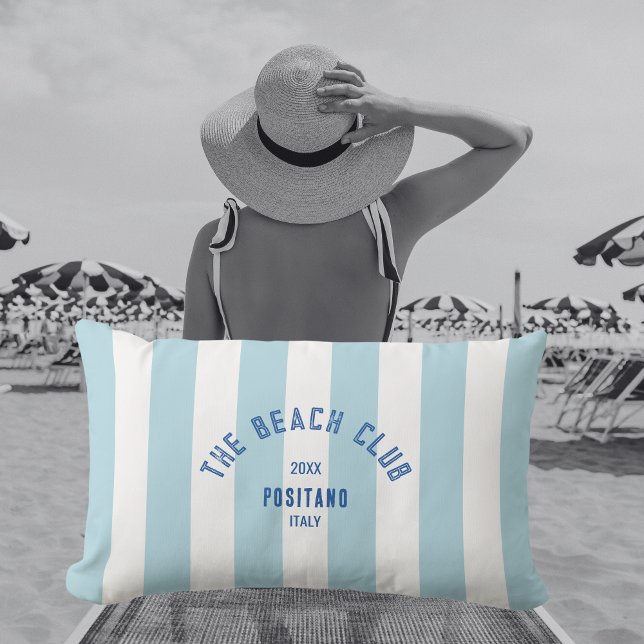 The Beach Club Crest Blue Cabana Stripe Lumbar Cushion (Creator Uploaded)