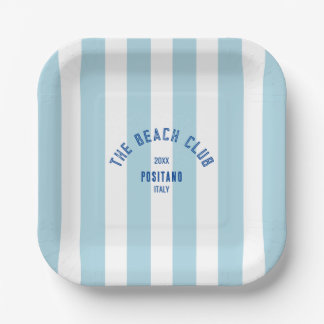 The Beach Club Crest Blue Cabana Stripe Paper Plate