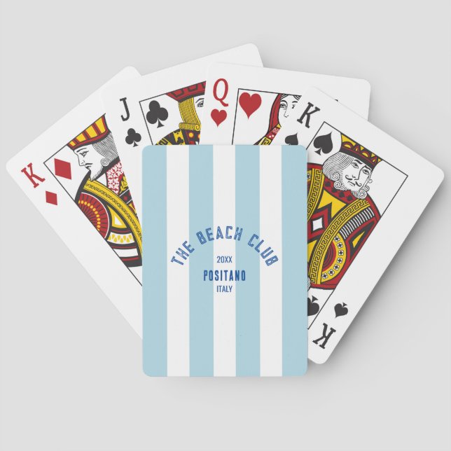 The Beach Club Crest Blue Cabana Stripe Playing Cards (Back)