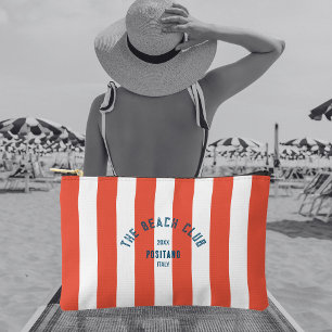 The Beach Club Crest Orange Red Cabana Stripe Accessory Pouch