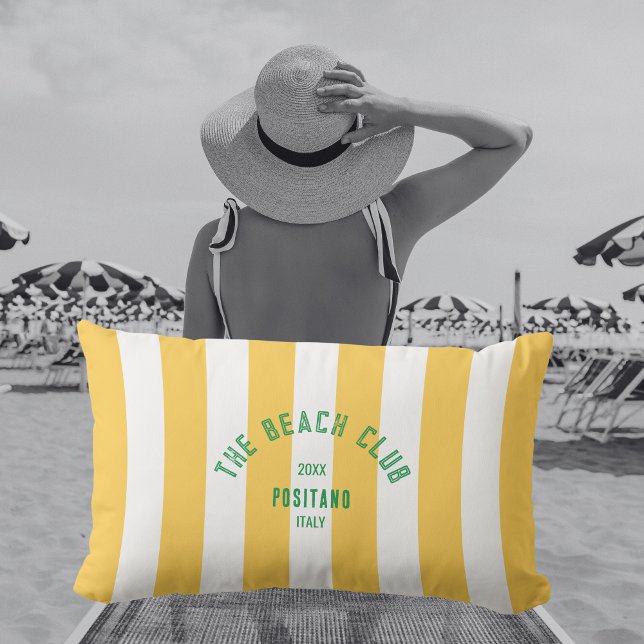 The Beach Club Crest Yellow Cabana Stripe Lumbar Cushion (Creator Uploaded)