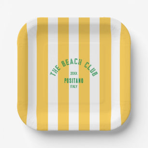 The Beach Club Crest Yellow Cabana Stripe Paper Plate