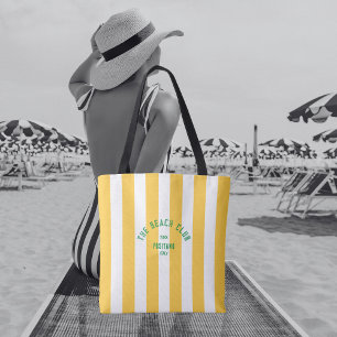 The Beach Club Crest Yellow Cabana Stripe Tote Bag