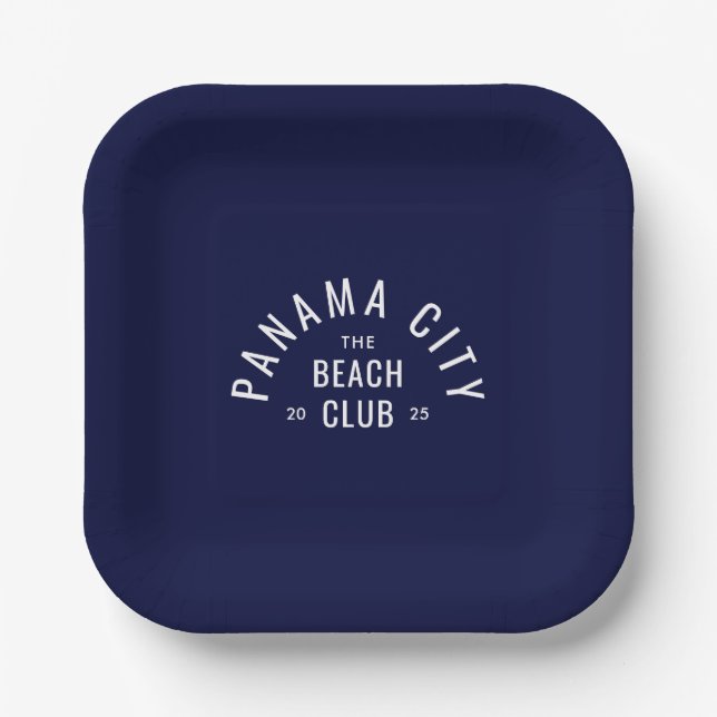 The Beach Club Deep Blue Personalised Destination  Paper Plate (Front)