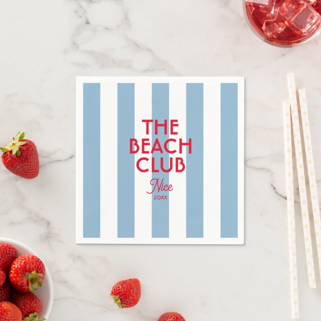 The Beach Club French Red Blue Cabana Stripe  Napkin (Insitu)