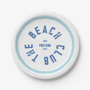 The Beach Club Green Crest Blue Stripe Paper Plate