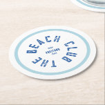 The Beach Club Green Crest Blue Stripe Round Paper Coaster<br><div class="desc">The Beach Club paper coasters are perfect for your summer gatherings in the garden, by the pool or at the beach... Blue stripe with distressed custom beach club crest. Personalise with the details of your gathering... year, beach and destination. Perfect for a family or friends beach trip, beach theme party...</div>