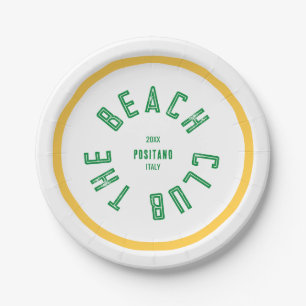 The Beach Club Green Crest Yellow Stripe Paper Plate