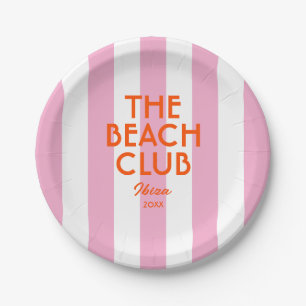 The Beach Club Ibiza Pink Cabana Stripe Round Paper Plate