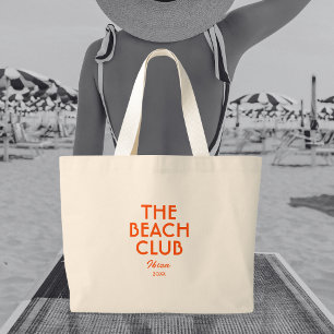 The Beach Club Ibiza Vibrant Orange Custom Large Tote Bag