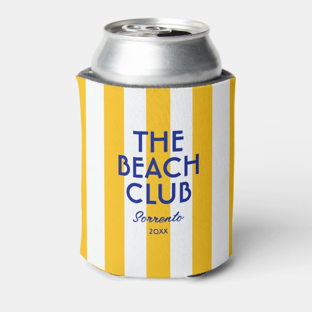 The Beach Club Sorrento Yellow Cabana Stripe Can Cooler (Can Back)