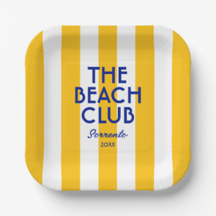 The Beach Club Sorrento Yellow Cabana Stripe  Paper Plate