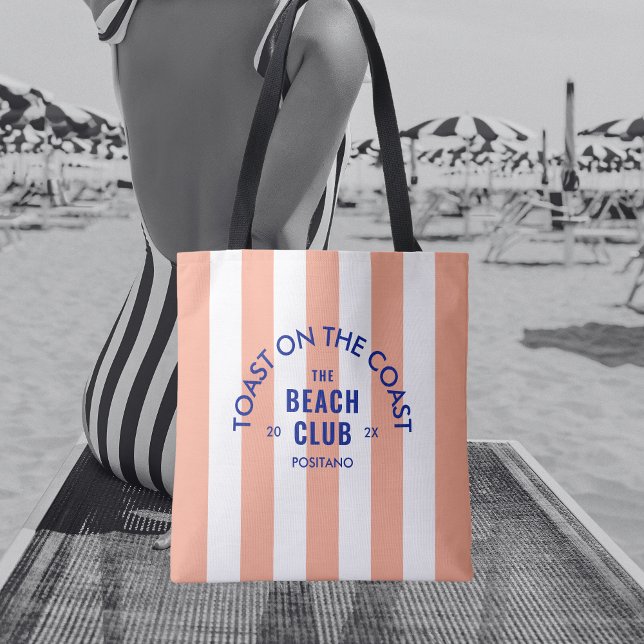 The Beach Club Toast On The Coast Pink Stripe Tote Bag (Creator Uploaded)