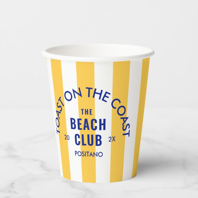 The Beach Club Toast On The Coast Yellow Stripe Paper Cups (Front)