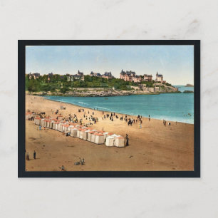 The beach, Dinard, France vintage Photochrom Postcard