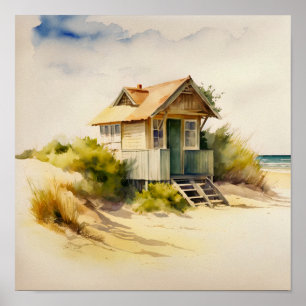 The Beach Hut Watercolor Poster