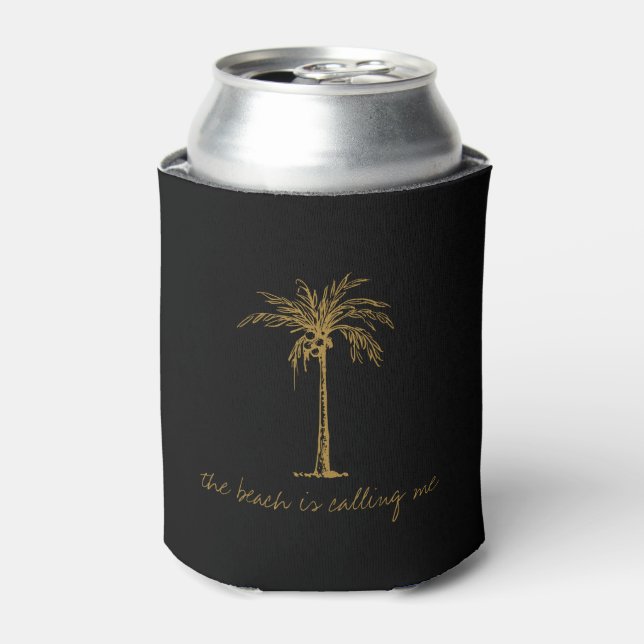 The Beach is Calling Me Gold Coconut Palm Tree Can Cooler (Can Front)