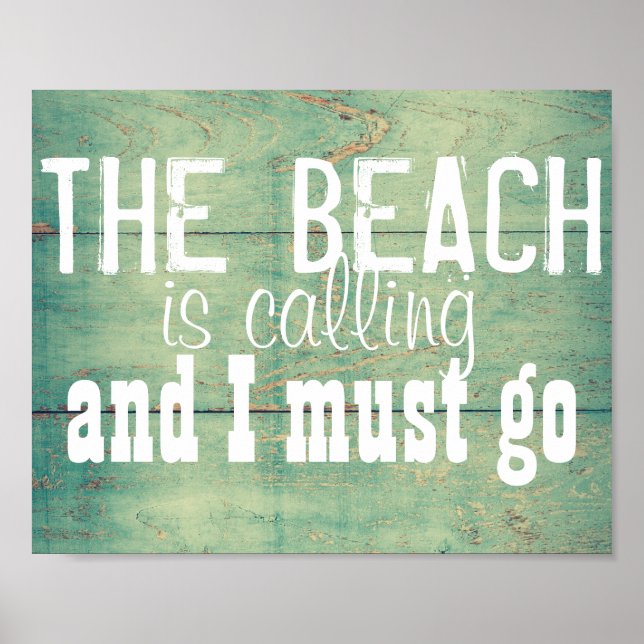 the beach is calling quote wall art teal blue (Front)
