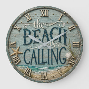 The Beach Is Calling Rustic Beach House Ocean Large Clock